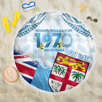 Fiji Day 1970 Beach Blanket Proud To Be A Fijian Tapa Pattern LT14 One Size 150cm Blue - Polynesian Pride