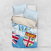 Fiji Day 1970 Bedding Set Proud To Be A Fijian Tapa Pattern LT14 US Twin 172cm x 218cm Blue - Polynesian Pride