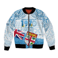 Fiji Day 1970 Bomber Jacket Proud To Be A Fijian Tapa Pattern LT14 Unisex Blue - Polynesian Pride
