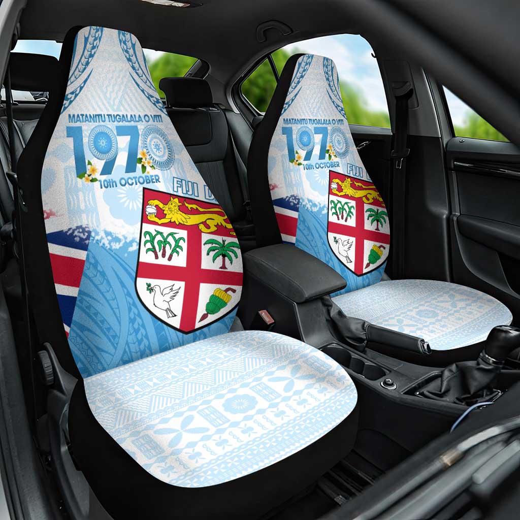 Fiji Day 1970 Car Seat Cover Proud To Be A Fijian Tapa Pattern LT14 One Size Blue - Polynesian Pride