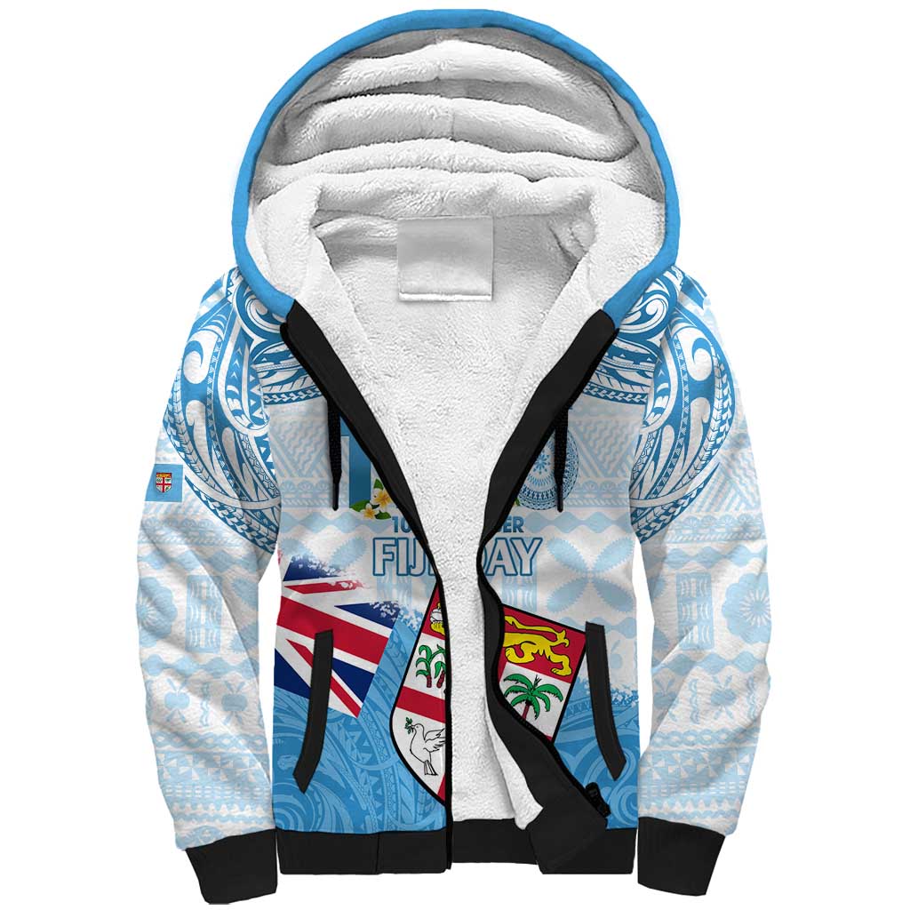 Fiji Day 1970 Sherpa Hoodie Proud To Be A Fijian Tapa Pattern LT14 Unisex Blue - Polynesian Pride