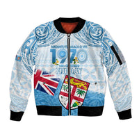 Fiji Day 1970 Sleeve Zip Bomber Jacket Proud To Be A Fijian Tapa Pattern LT14 Unisex Blue - Polynesian Pride