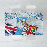 Fiji Day 1970 Tablecloth Proud To Be A Fijian Tapa Pattern LT14 Blue - Polynesian Pride