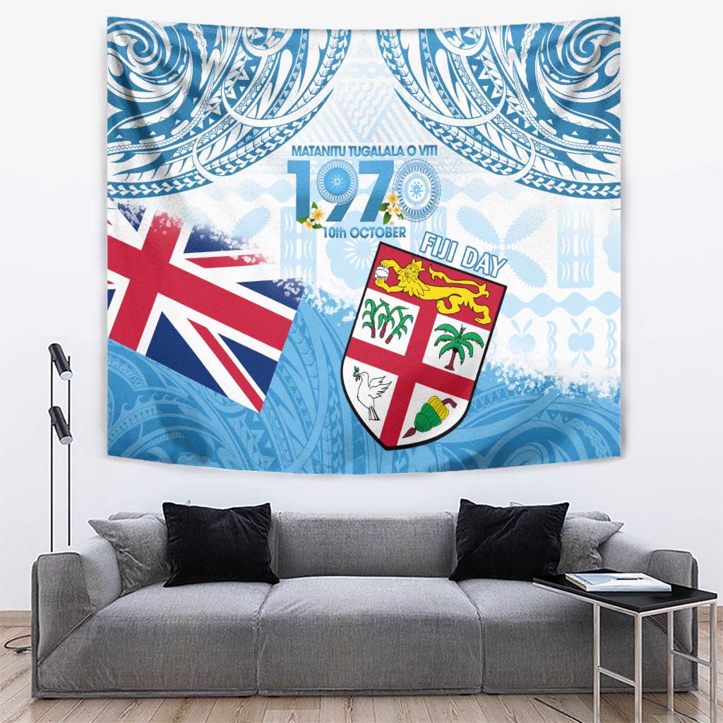 Fiji Day 1970 Tapestry Proud To Be A Fijian Tapa Pattern LT14 Blue - Polynesian Pride