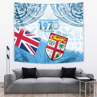 Fiji Day 1970 Tapestry Proud To Be A Fijian Tapa Pattern LT14 Blue - Polynesian Pride