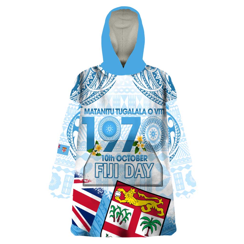 Fiji Day 1970 Wearable Blanket Hoodie Proud To Be A Fijian Tapa Pattern LT14 One Size Blue - Polynesian Pride