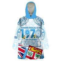 Fiji Day 1970 Wearable Blanket Hoodie Proud To Be A Fijian Tapa Pattern LT14 One Size Blue - Polynesian Pride
