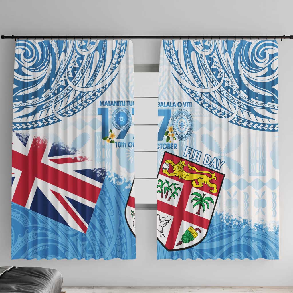 Fiji Day 1970 Window Curtain Proud To Be A Fijian Tapa Pattern LT14 With Hooks Blue - Polynesian Pride