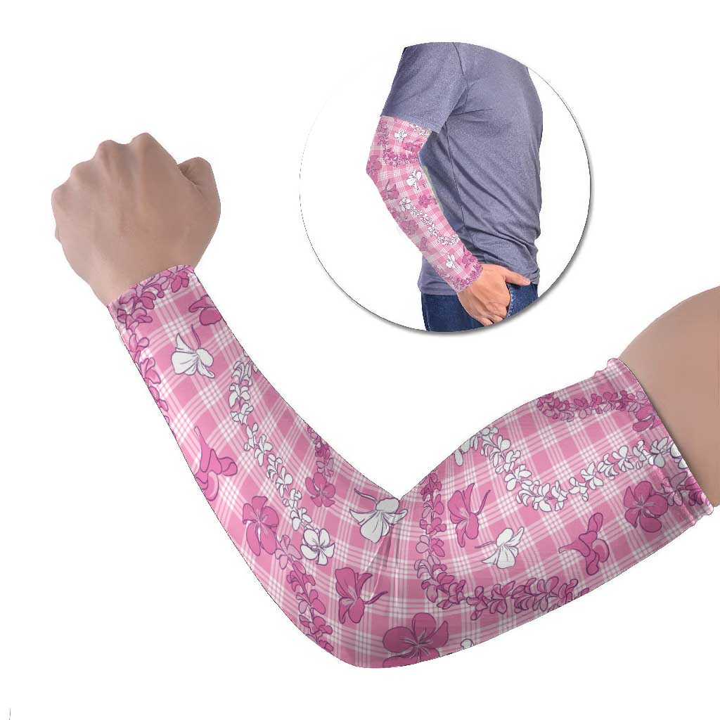 Alaka Aloha Hawaii Arm Sleeves Plumeria Lei With Palaka Motif LT14 Set of 2 Pink - Polynesian Pride