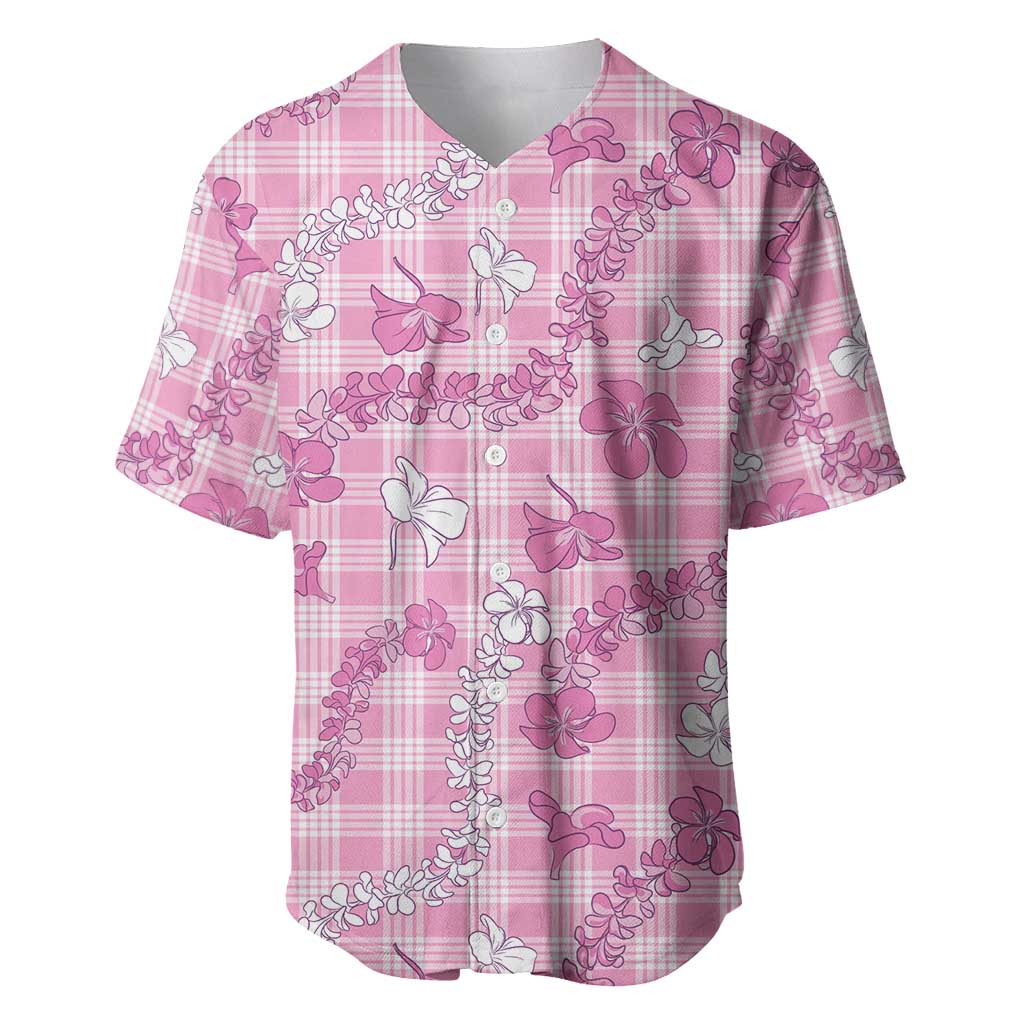 Alaka Aloha Hawaii Baseball Jersey Plumeria Lei With Palaka Motif LT14 Pink - Polynesian Pride