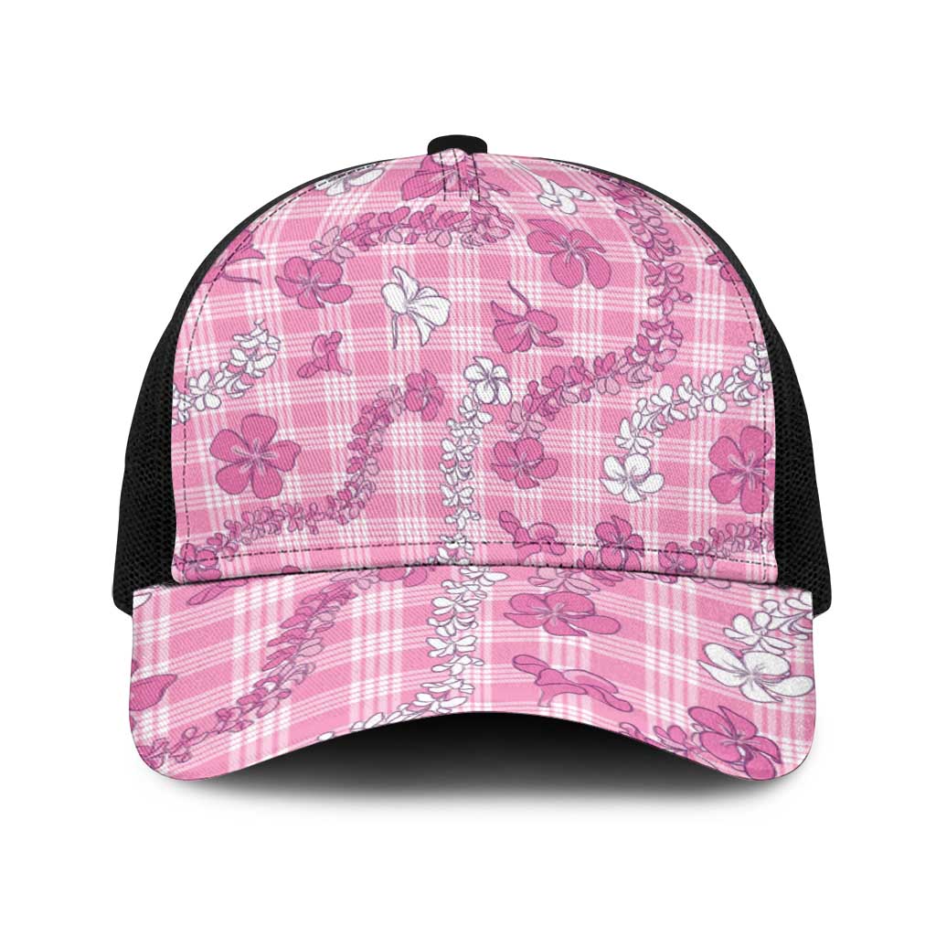 Alaka Aloha Hawaii Baseball Net Cap Plumeria Lei With Palaka Motif LT14 One Size Black Pink - Polynesian Pride