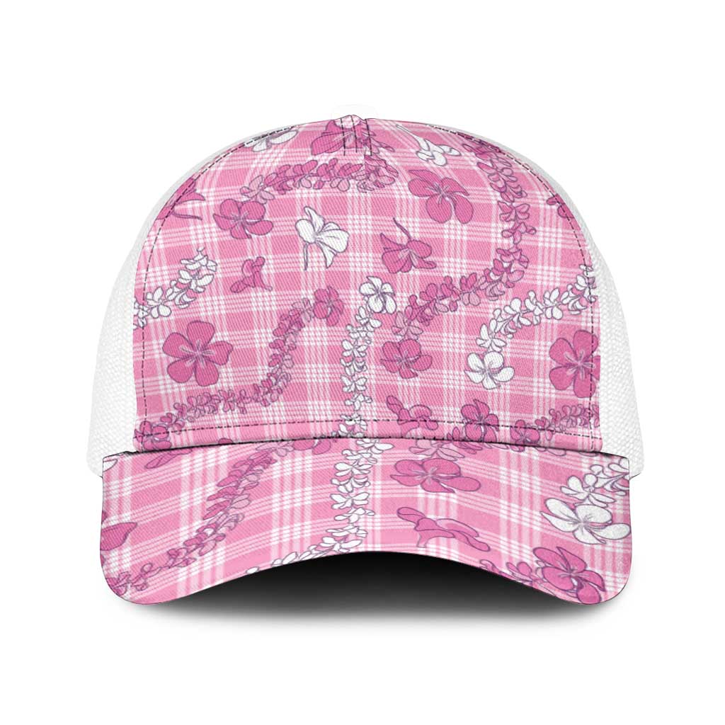 Alaka Aloha Hawaii Baseball Net Cap Plumeria Lei With Palaka Motif LT14 One Size White Pink - Polynesian Pride