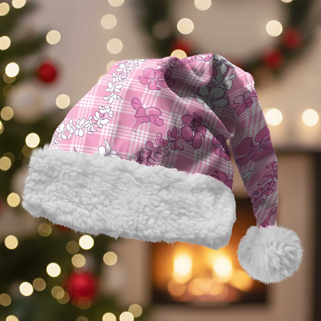 Alaka Aloha Hawaii Christmas Santa Hat Plumeria Lei With Palaka Motif LT14 With Fur Pink - Polynesian Pride