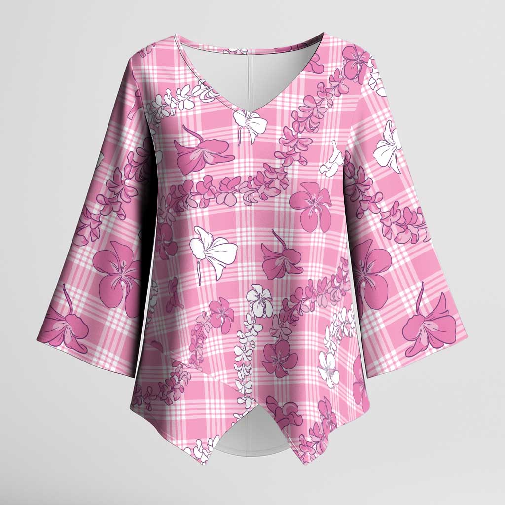 Alaka Aloha Hawaii Kimono Sleeve Blouse Plumeria Lei With Palaka Motif LT14 Female Pink - Polynesian Pride