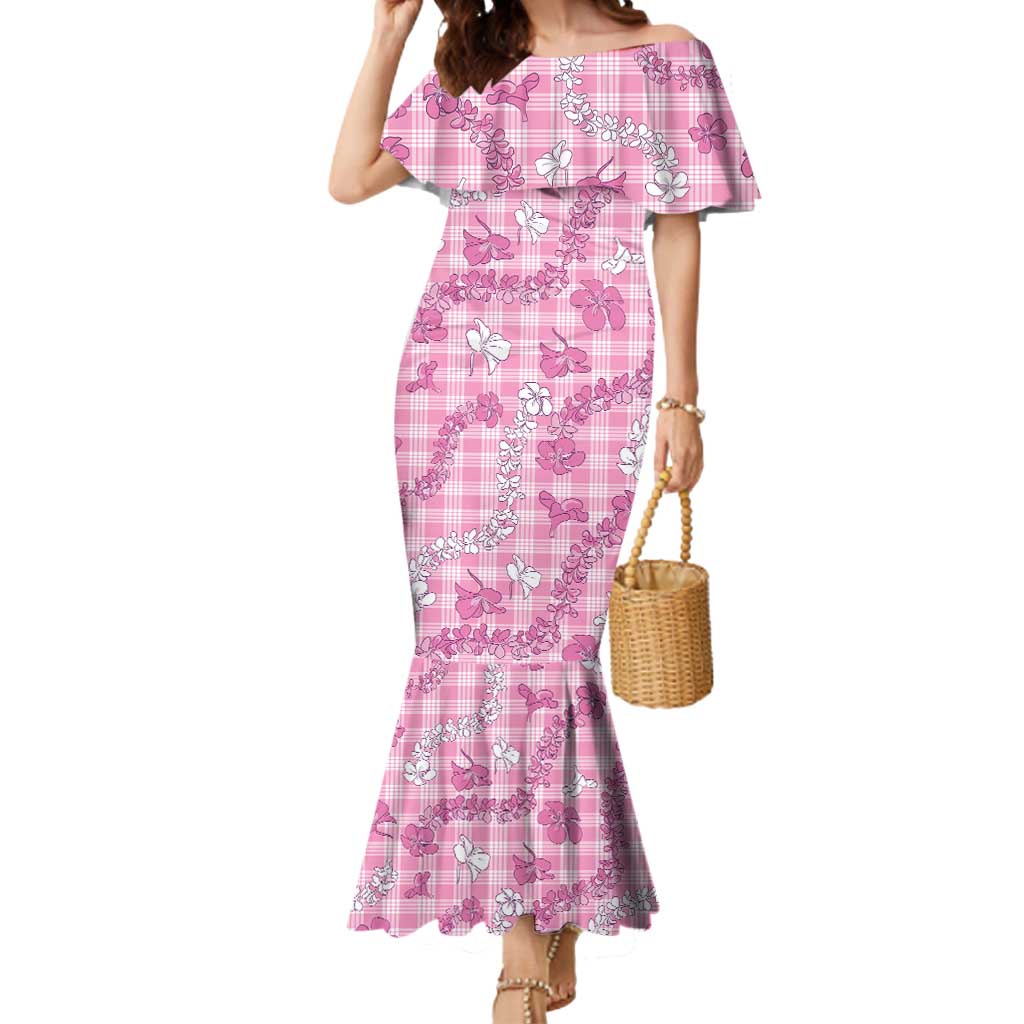 Alaka Aloha Hawaii Mermaid Dress Plumeria Lei With Palaka Motif LT14 Women Pink - Polynesian Pride