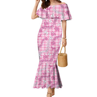 Alaka Aloha Hawaii Mermaid Dress Plumeria Lei With Palaka Motif LT14 Women Pink - Polynesian Pride