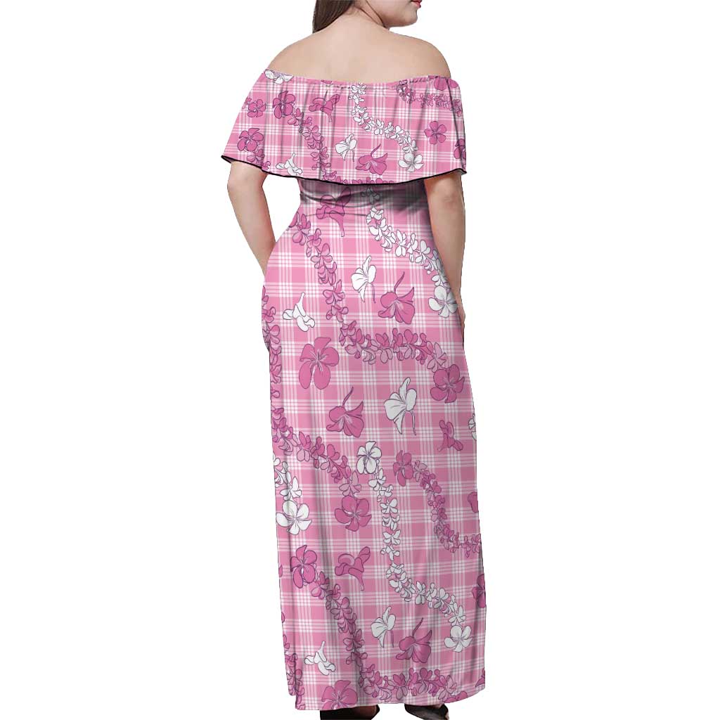 Alaka Aloha Hawaii Off Shoulder Maxi Dress Plumeria Lei With Palaka Motif LT14 - Polynesian Pride