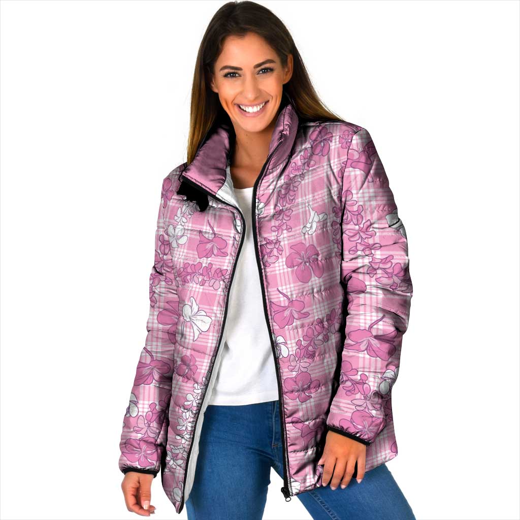 Alaka Aloha Hawaii Padded Jacket Plumeria Lei With Palaka Motif LT14 Women Pink - Polynesian Pride