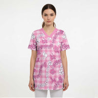 Alaka Aloha Hawaii Scrub Top Plumeria Lei With Palaka Motif LT14 - Polynesian Pride