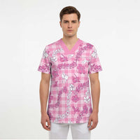 Alaka Aloha Hawaii Scrub Top Plumeria Lei With Palaka Motif LT14 - Polynesian Pride