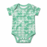 Omaomao Aloha Hawaii Baby Onesie Plumeria Lei With Palaka Motif LT14 Green - Polynesian Pride