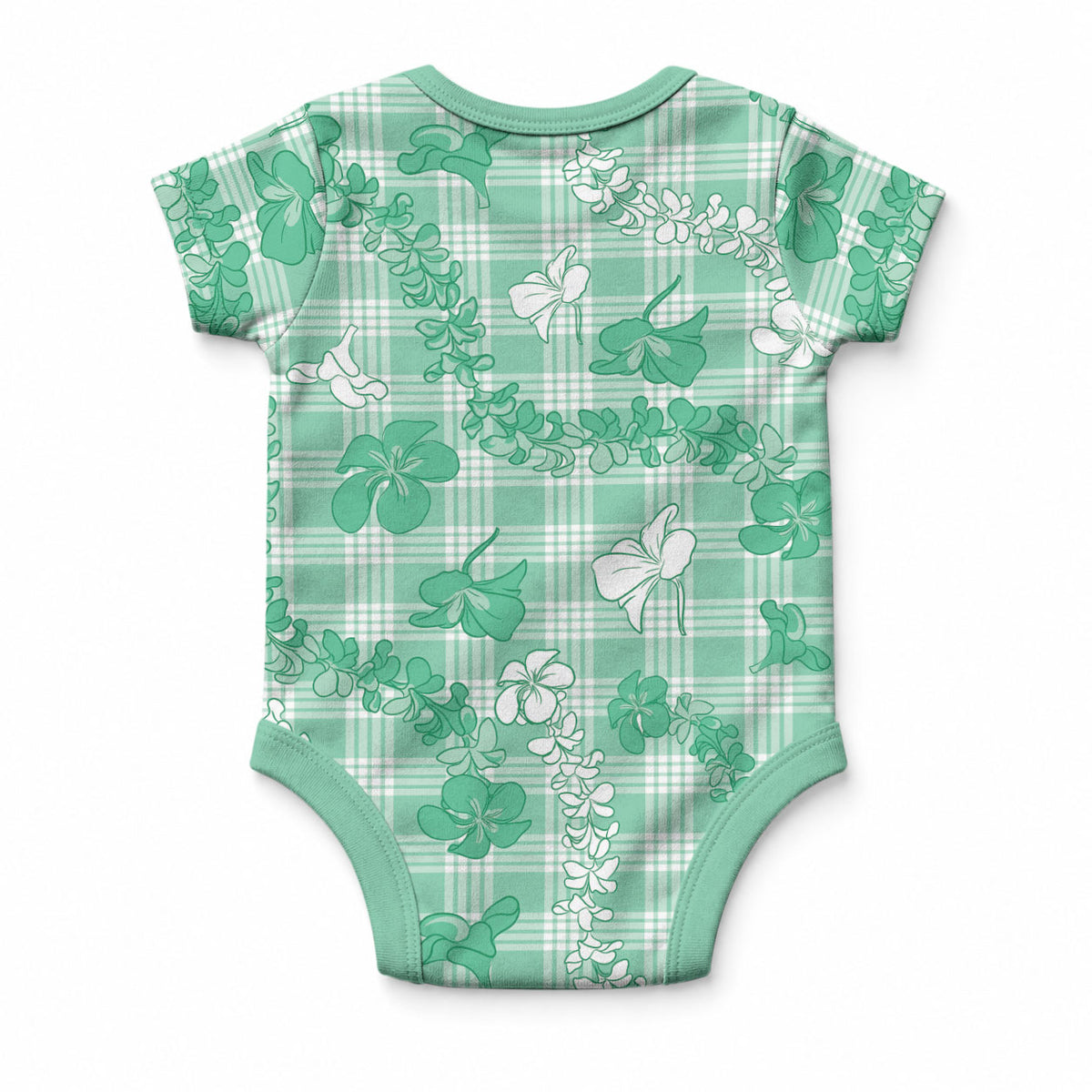 Omaomao Aloha Hawaii Baby Onesie Plumeria Lei With Palaka Motif LT14 - Polynesian Pride