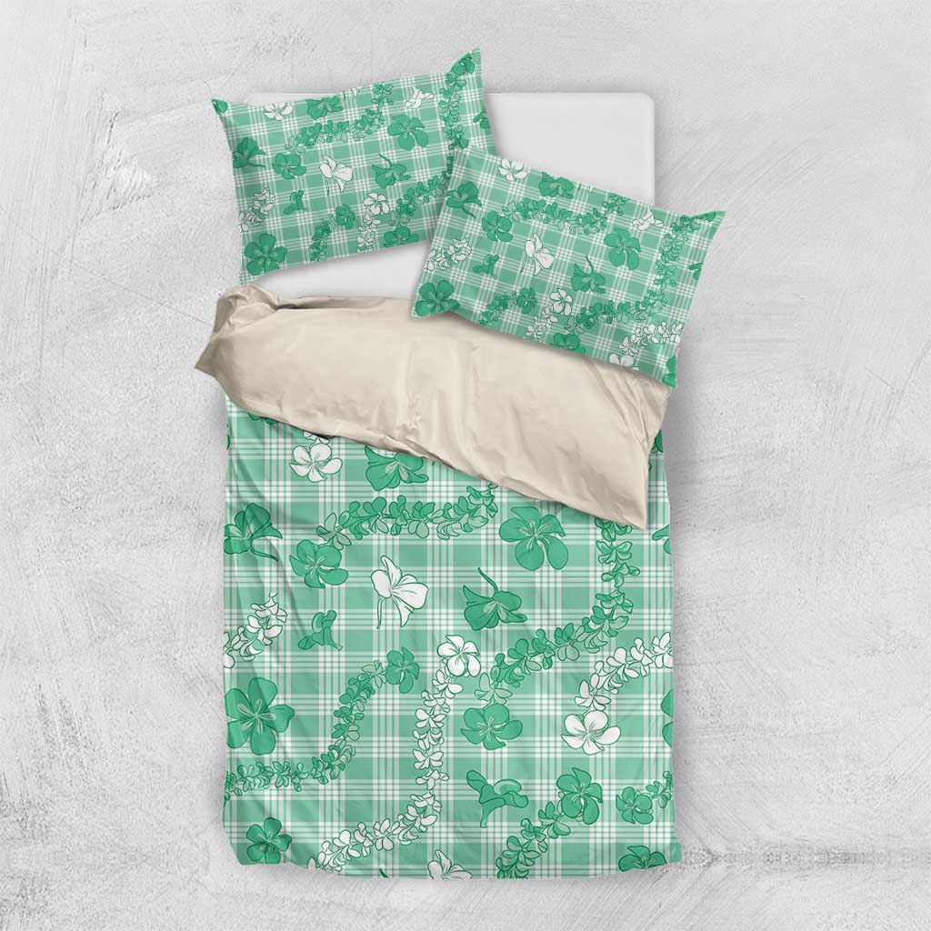 Omaomao Aloha Hawaii Bedding Set Plumeria Lei With Palaka Motif LT14 US Twin 172cm x 218cm Green - Polynesian Pride
