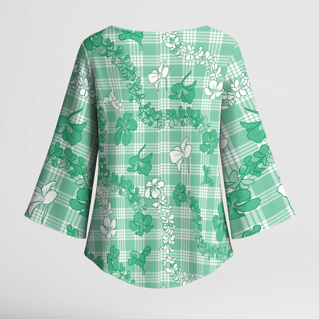 Omaomao Aloha Hawaii Kimono Sleeve Blouse Plumeria Lei With Palaka Motif LT14 - Polynesian Pride