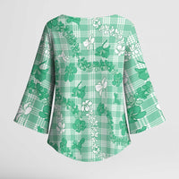 Omaomao Aloha Hawaii Kimono Sleeve Blouse Plumeria Lei With Palaka Motif LT14 - Polynesian Pride