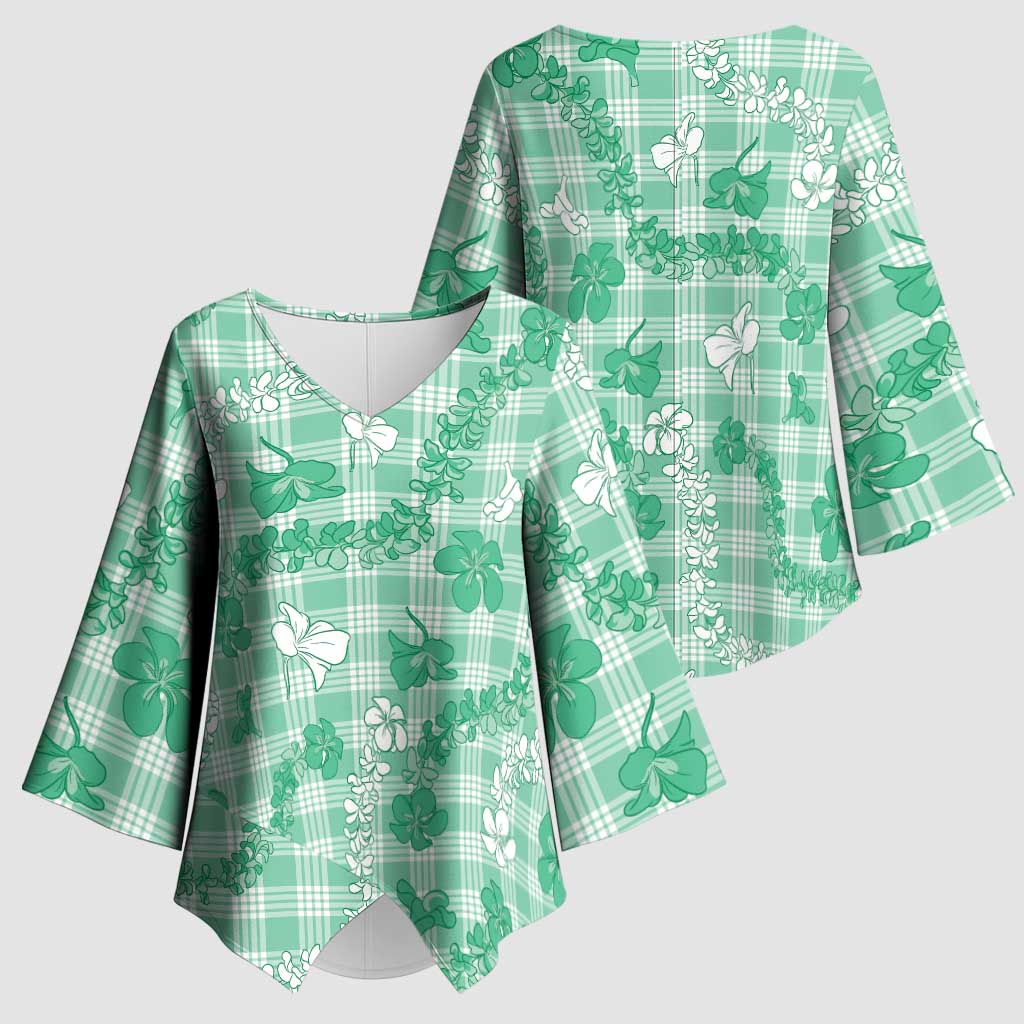 Omaomao Aloha Hawaii Kimono Sleeve Blouse Plumeria Lei With Palaka Motif LT14 - Polynesian Pride