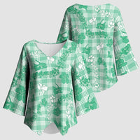 Omaomao Aloha Hawaii Kimono Sleeve Blouse Plumeria Lei With Palaka Motif LT14 - Polynesian Pride