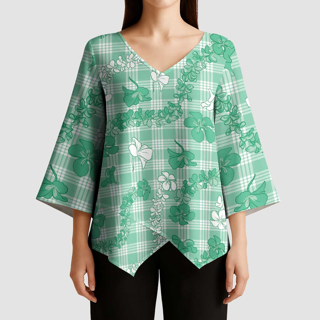 Omaomao Aloha Hawaii Kimono Sleeve Blouse Plumeria Lei With Palaka Motif LT14 - Polynesian Pride