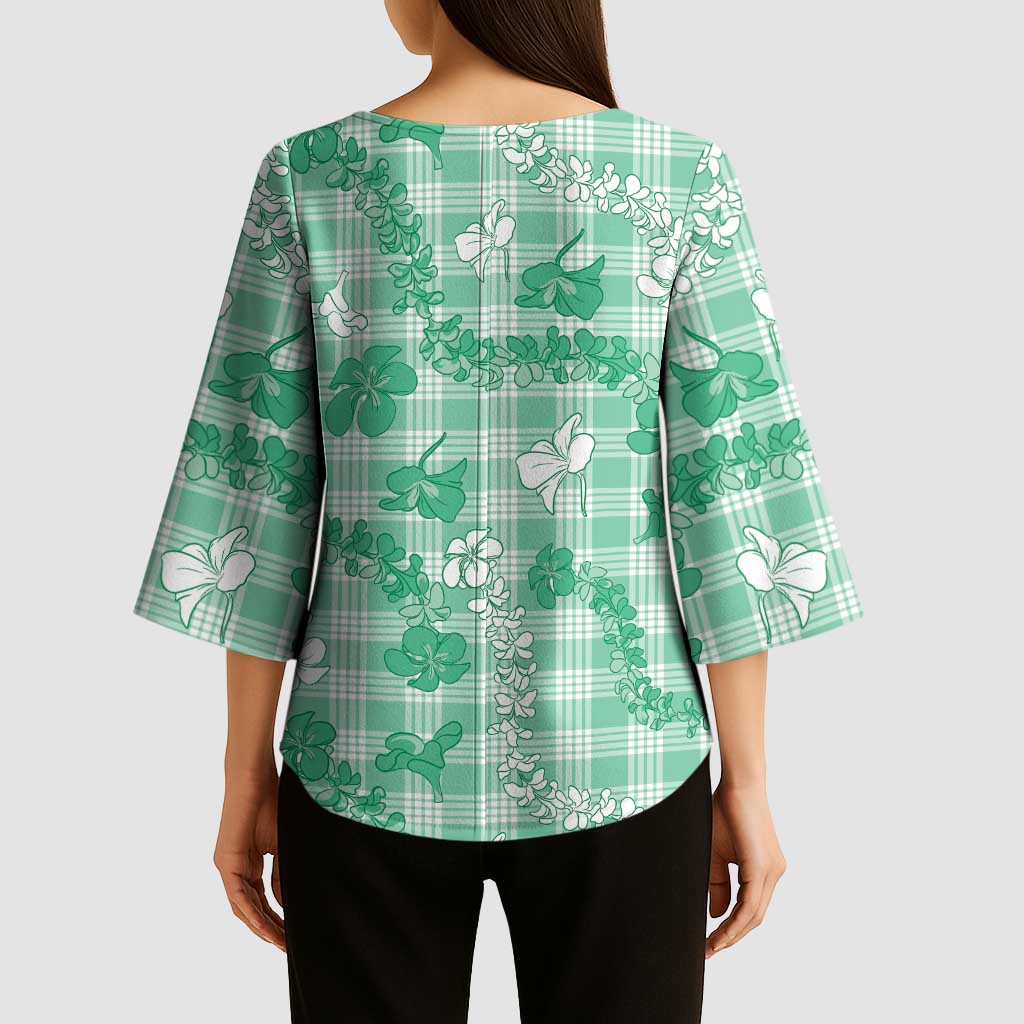 Omaomao Aloha Hawaii Kimono Sleeve Blouse Plumeria Lei With Palaka Motif LT14 - Polynesian Pride