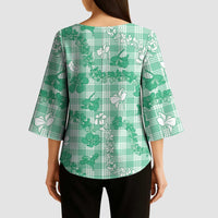 Omaomao Aloha Hawaii Kimono Sleeve Blouse Plumeria Lei With Palaka Motif LT14 - Polynesian Pride