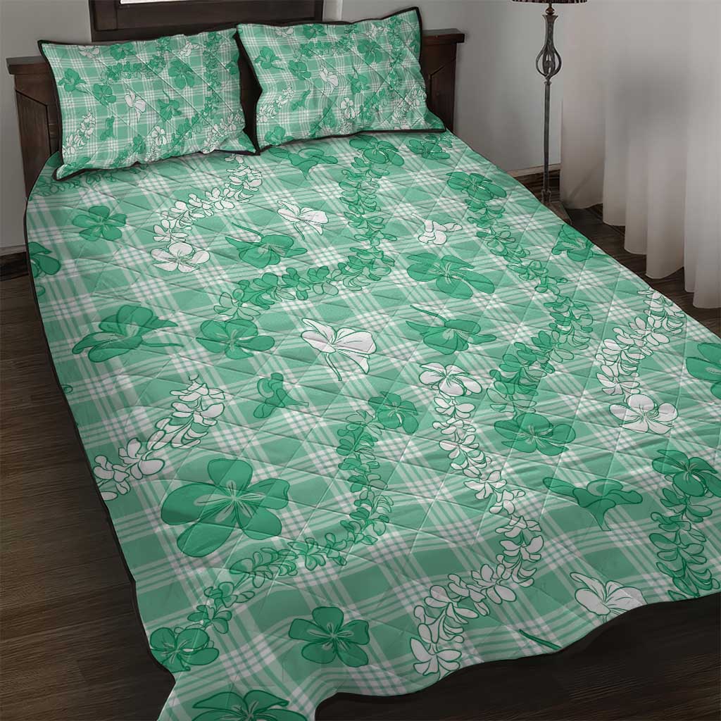 Omaomao Aloha Hawaii Quilt Bed Set Plumeria Lei With Palaka Motif LT14 Green - Polynesian Pride