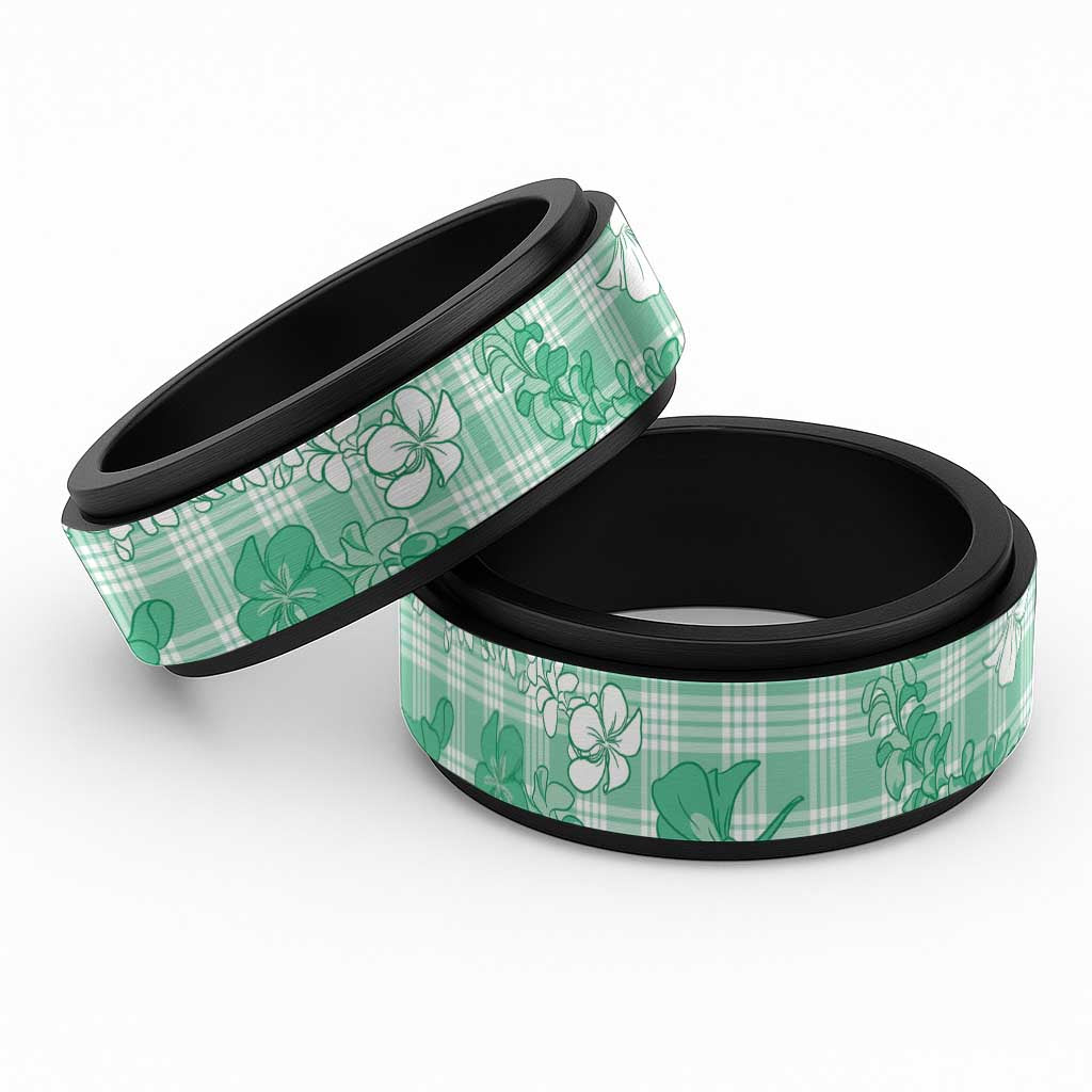 Omaomao Aloha Hawaii Spinner Ring Plumeria Lei With Palaka Motif LT14 Black Green - Polynesian Pride
