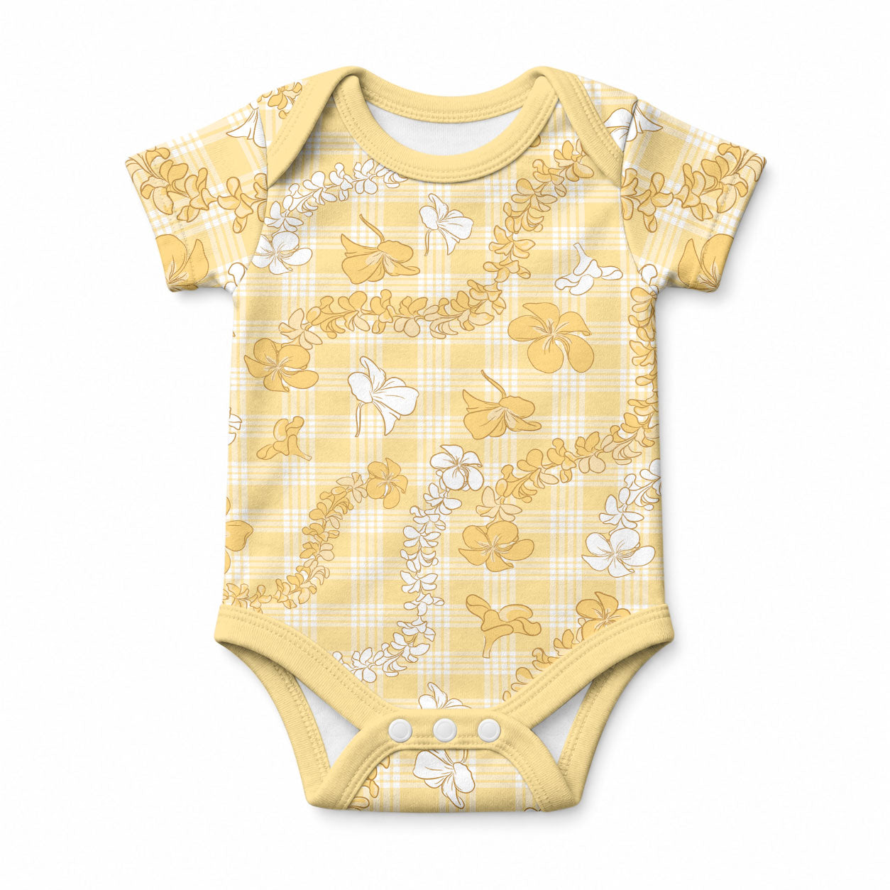Melemele Aloha Hawaii Baby Onesie Plumeria Lei With Palaka Motif