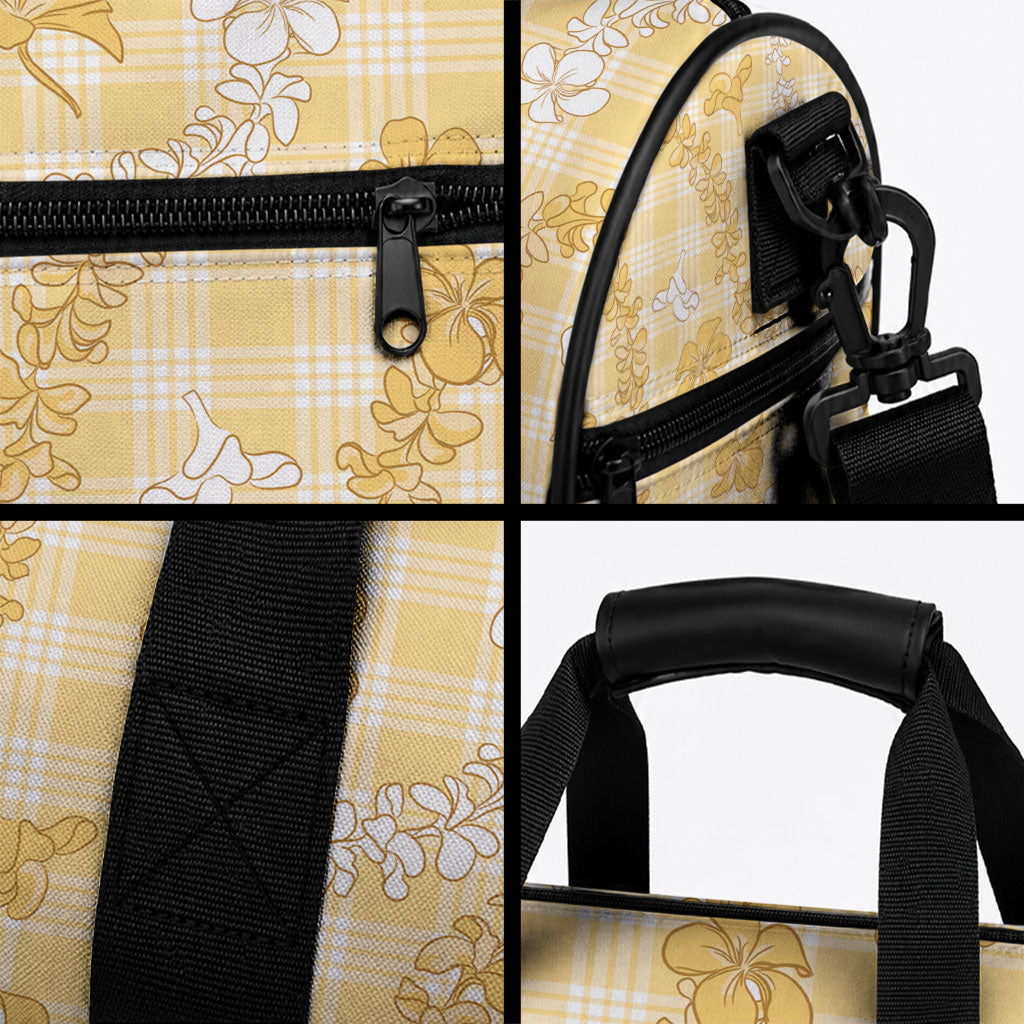 Melemele Aloha Hawaii Duffle Bag Plumeria Lei With Palaka Motif