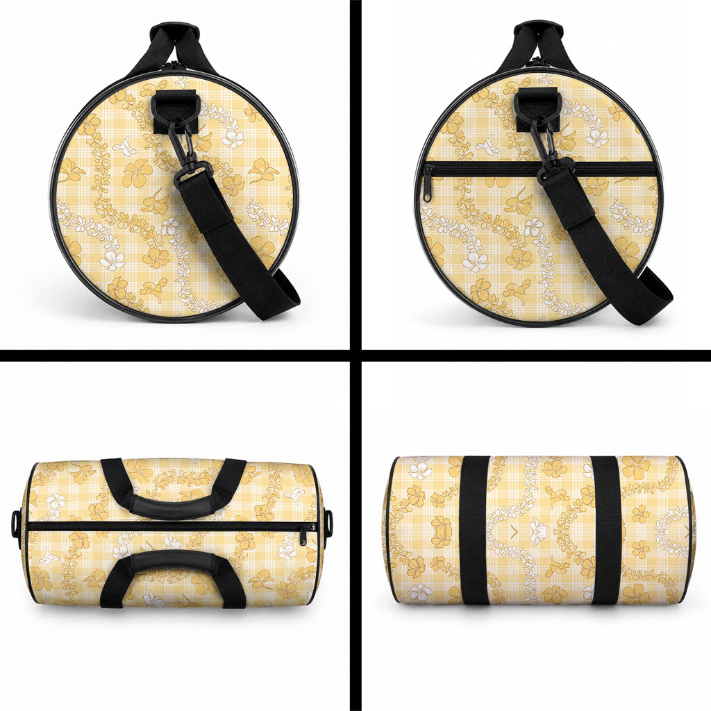Melemele Aloha Hawaii Duffle Bag Plumeria Lei With Palaka Motif