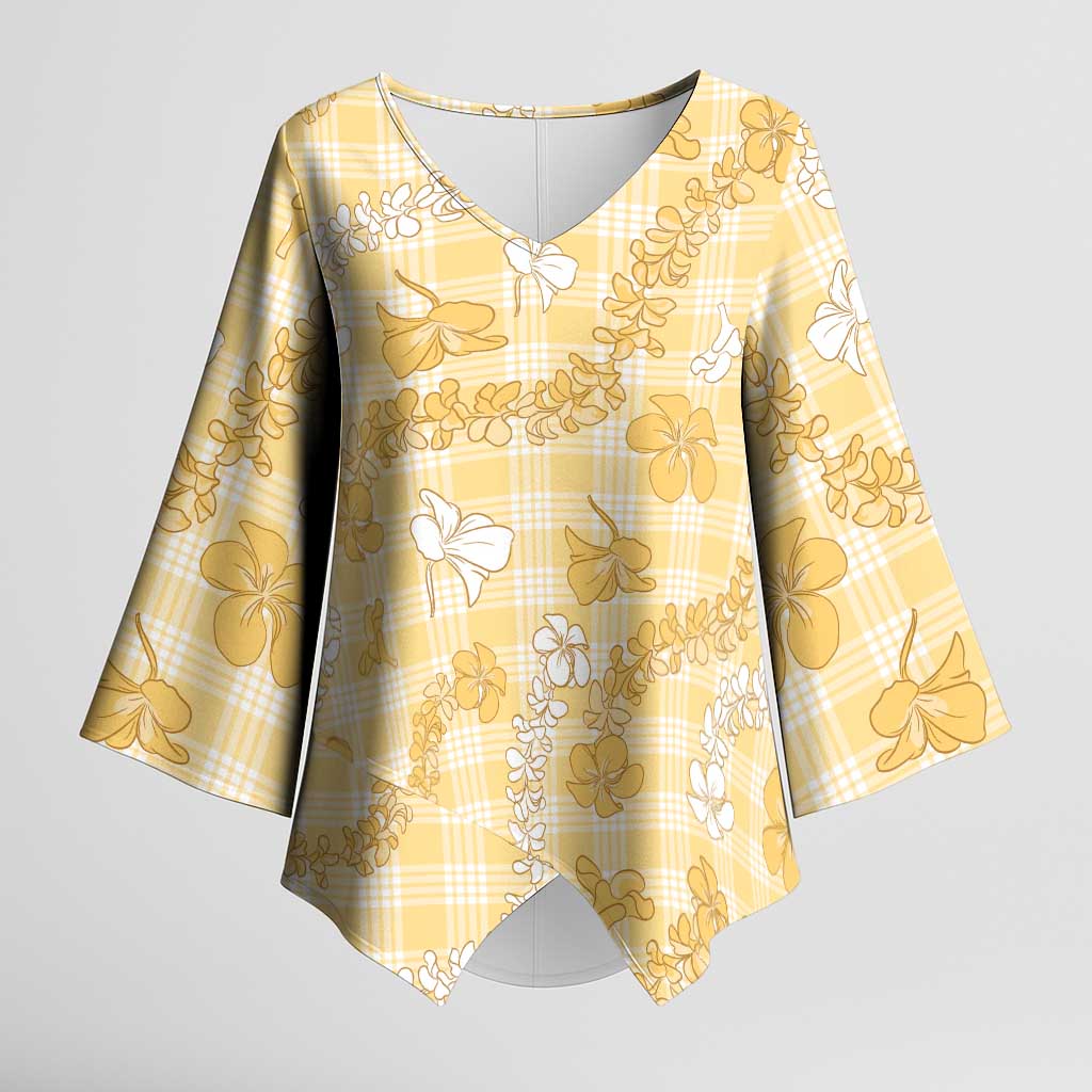 Melemele Aloha Hawaii Kimono Sleeve Blouse Plumeria Lei With Palaka Motif LT14 Female Yellow - Polynesian Pride