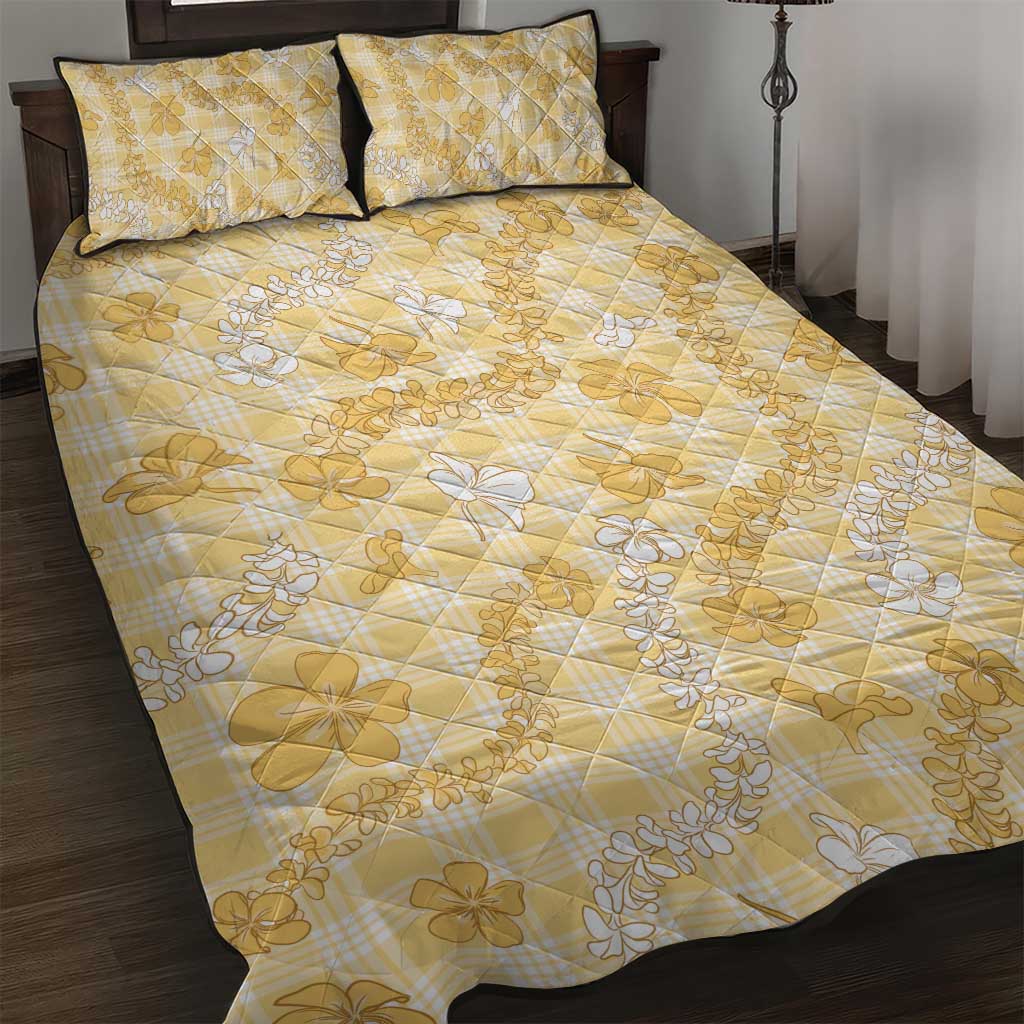 Melemele Aloha Hawaii Quilt Bed Set Plumeria Lei With Palaka Motif LT14 Yellow - Polynesian Pride