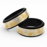 Melemele Aloha Hawaii Spinner Ring Plumeria Lei With Palaka Motif LT14 Black Yellow - Polynesian Pride