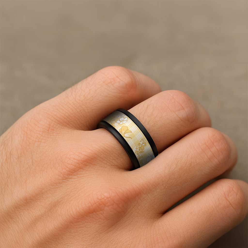 Melemele Aloha Hawaii Spinner Ring Plumeria Lei With Palaka Motif LT14 - Polynesian Pride
