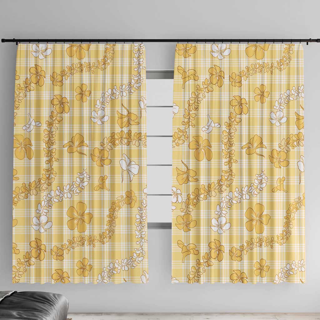 Melemele Aloha Hawaii Window Curtain Plumeria Lei With Palaka Motif LT14 With Hooks Yellow - Polynesian Pride