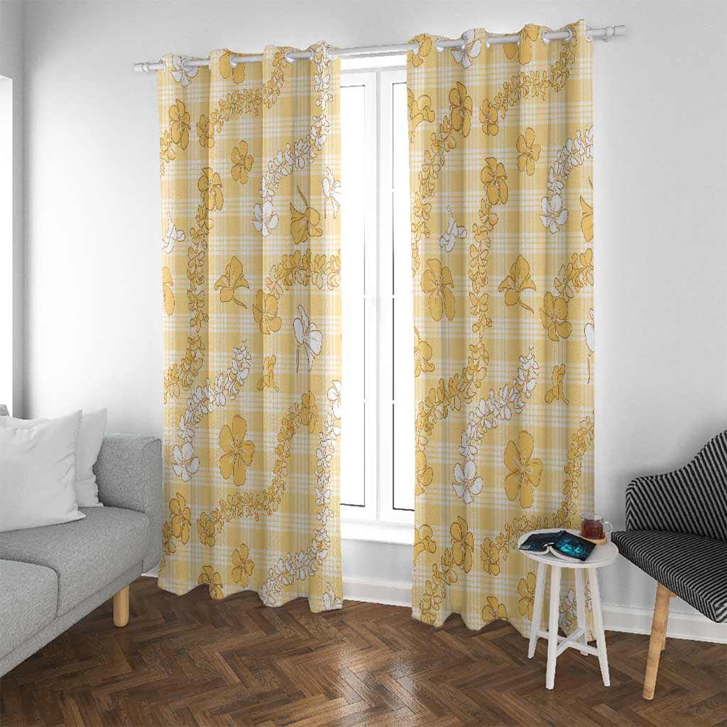 Melemele Aloha Hawaii Window Curtain Plumeria Lei With Palaka Motif LT14 With Grommets Yellow - Polynesian Pride