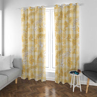 Melemele Aloha Hawaii Window Curtain Plumeria Lei With Palaka Motif LT14 With Grommets Yellow - Polynesian Pride