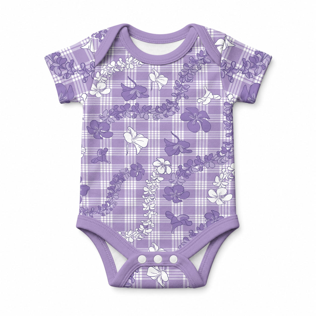 Poni Aloha Hawaii Baby Onesie Plumeria Lei With Palaka Motif