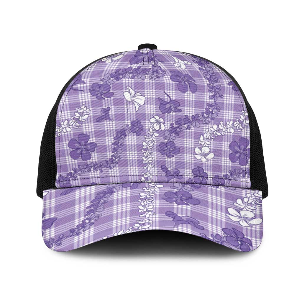 Poni Aloha Hawaii Baseball Net Cap Plumeria Lei With Palaka Motif LT14 One Size Black Purple - Polynesian Pride