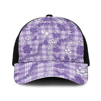 Poni Aloha Hawaii Baseball Net Cap Plumeria Lei With Palaka Motif LT14 One Size Black Purple - Polynesian Pride