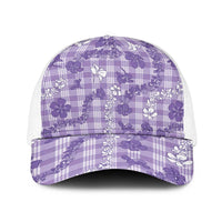 Poni Aloha Hawaii Baseball Net Cap Plumeria Lei With Palaka Motif LT14 One Size White Purple - Polynesian Pride